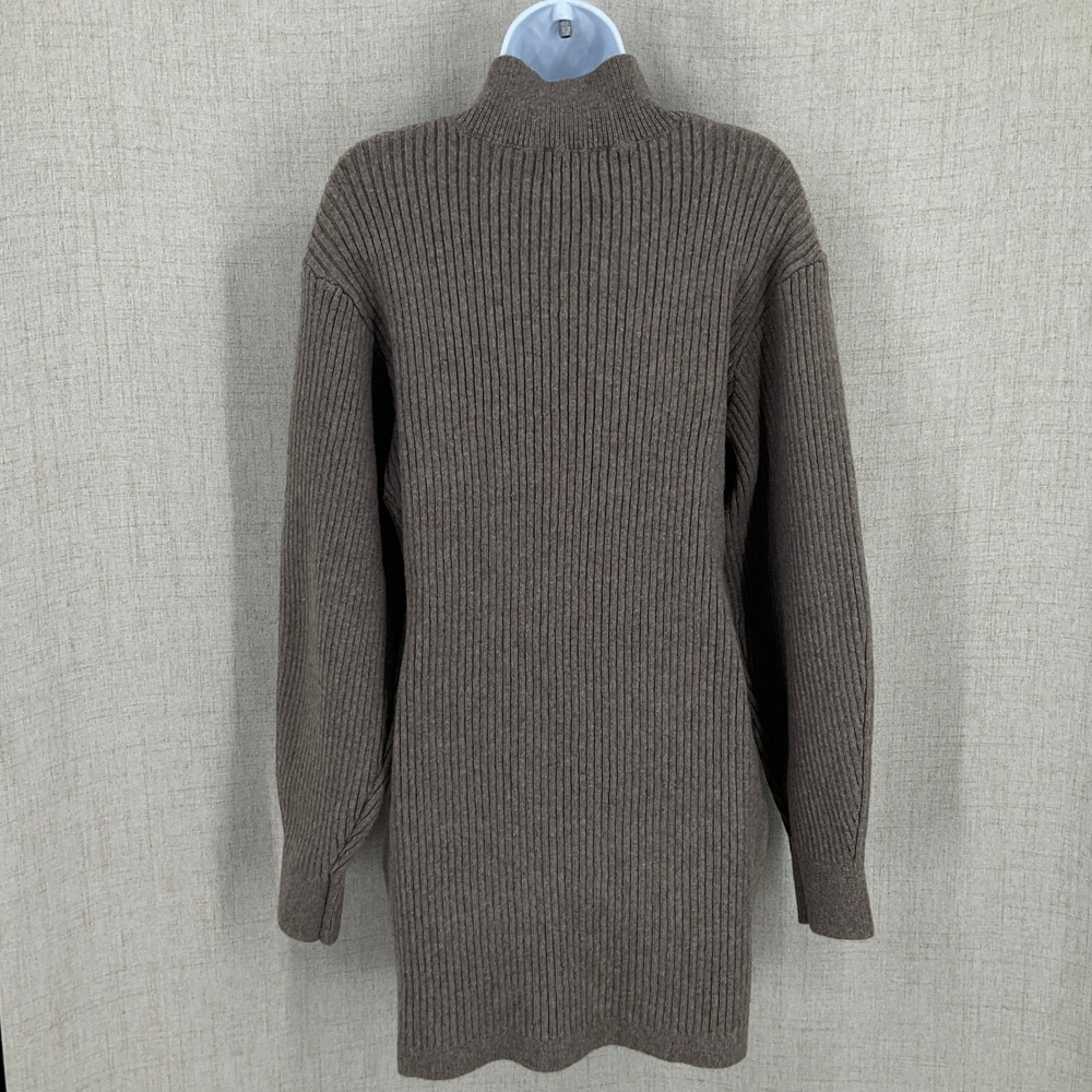 H&M Sweater Dress Womens L Brown Wool Blend Mock Neck Ribbed Mini Oversized NEW - Picture 2 of 10